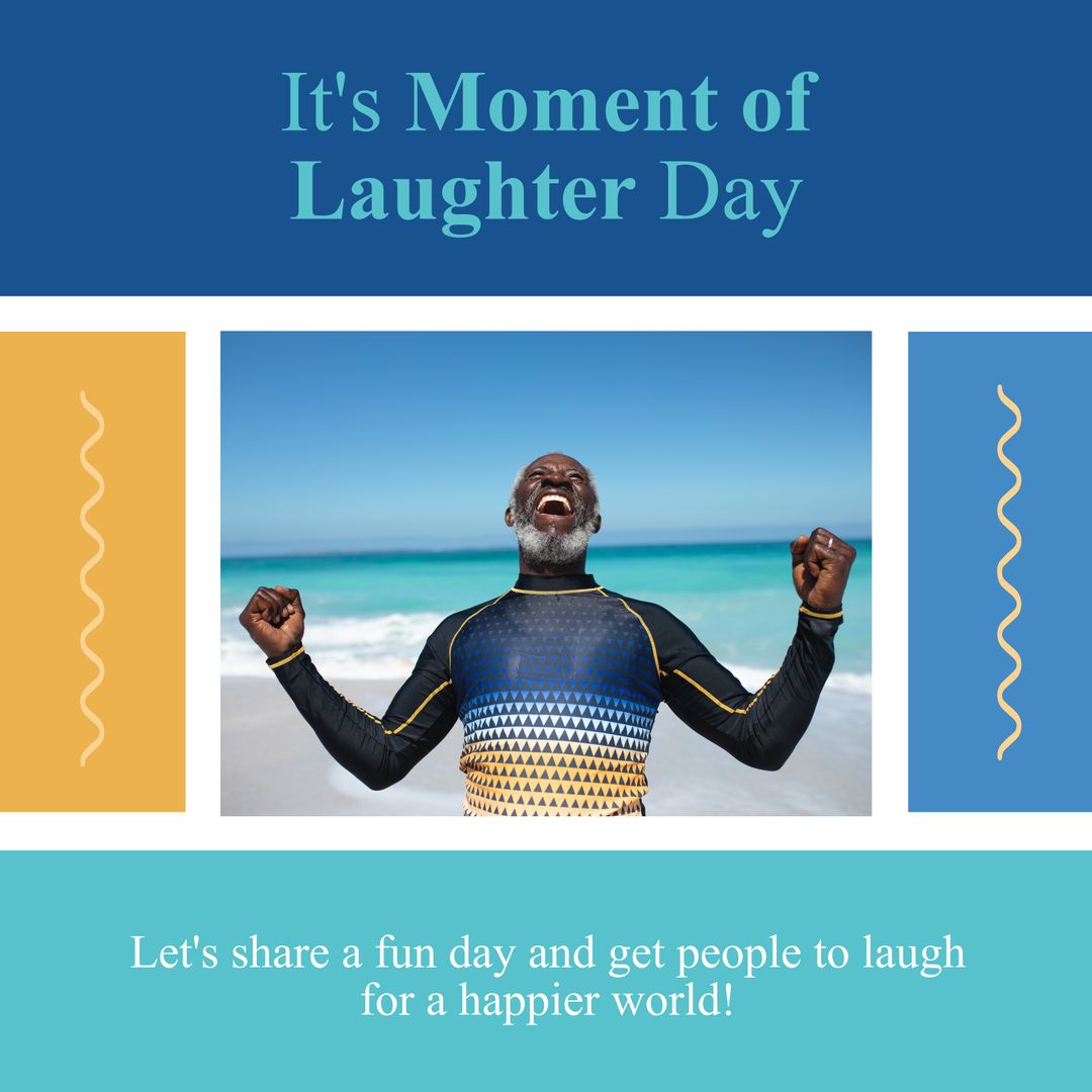 Joyous Elderly Man Celebrating on Laughter Day at Beach