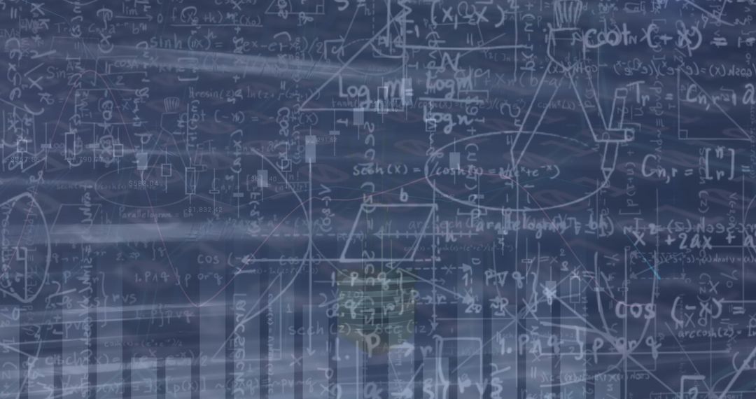 Intricate Mathematical Equations and Data Visualization on Chalkboard