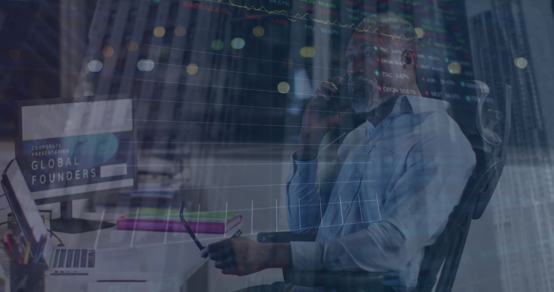 Businessman Discussing Global Finance on Smartphone in Office