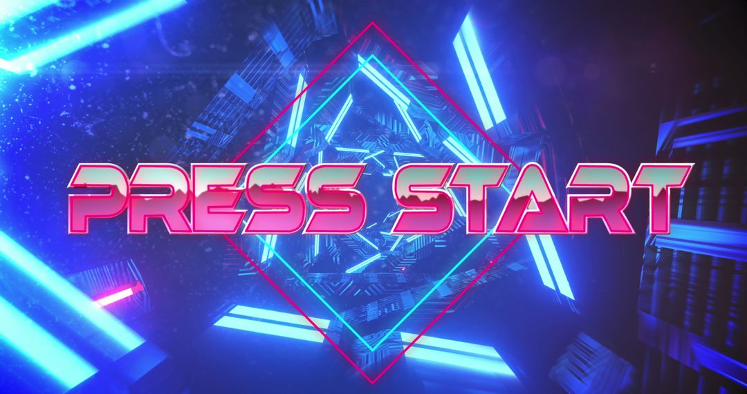 Retro Futuristic Design With Press Start Text in Neon Lights