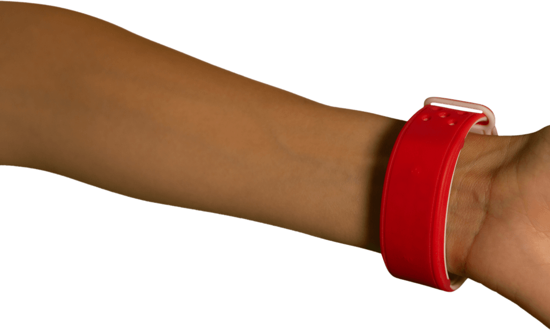 Close-up of Arm Wearing Red Smartwatch with Transparent Background