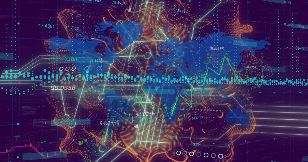 Abstract Digital World Map with Futuristic Data Visualization