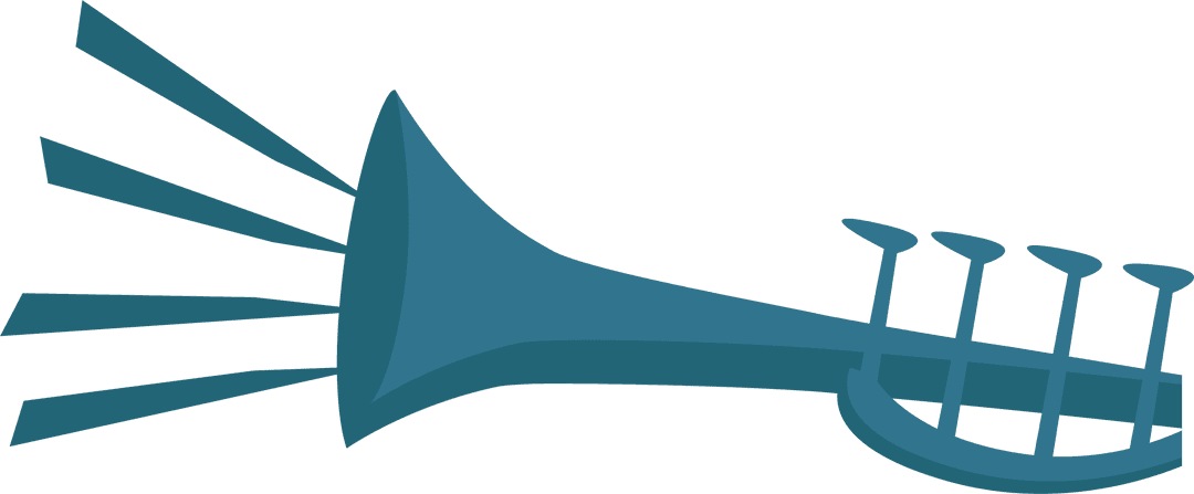 Stylized Blue Trumpet with Triangular Sound Rays on Transparent Background