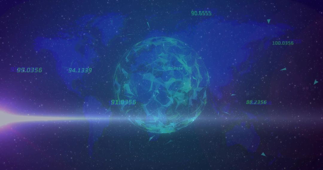 Futuristic Polygonal Sphere with Neon Metrics in Cosmic Setting