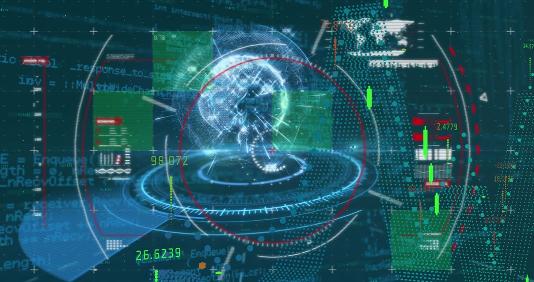 Futuristic Holographic Globe with Digital Interface and Data Panels