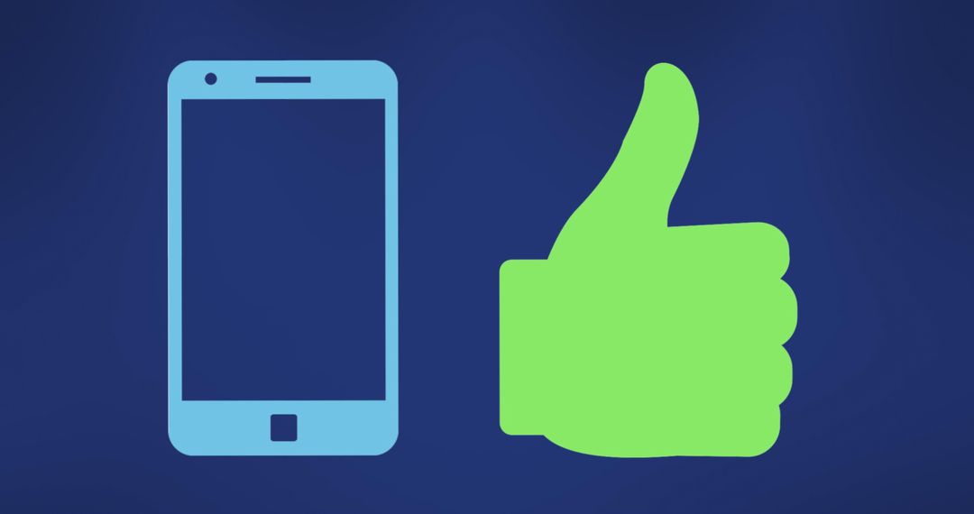 Smartphone Icon with Thumbs Up Symbol on Blue Background