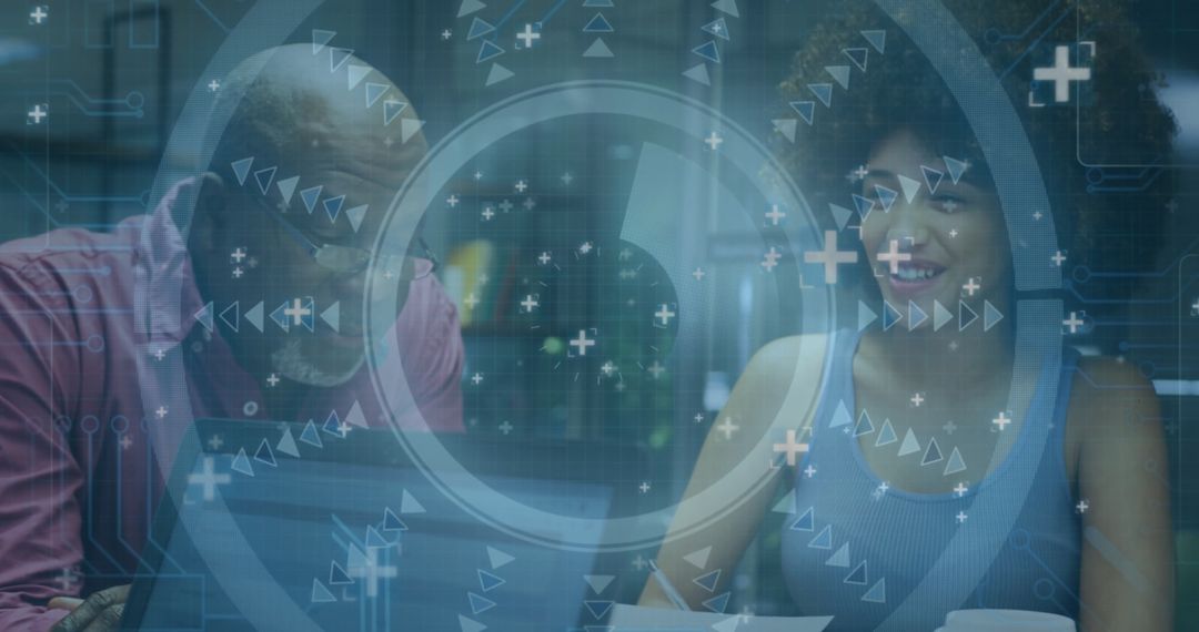 Diverse Team Collaborating on Digital Project with Futuristic Interface