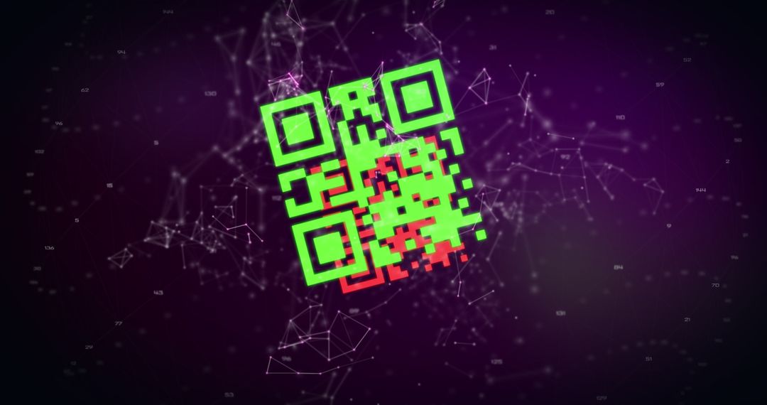 Digital QR Code with Glowing Network Background