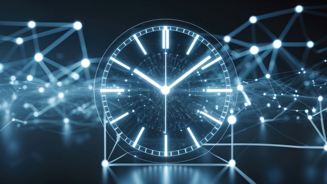 Futuristic Analog Clock in Digital Network Space