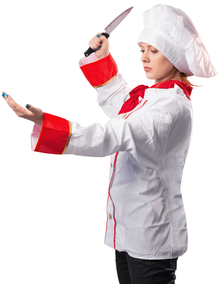 Transparent Background Woman Chef Slicing with Confidence