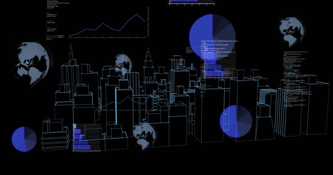 Futuristic Digital Cityscape with Data Visualizations Overlays