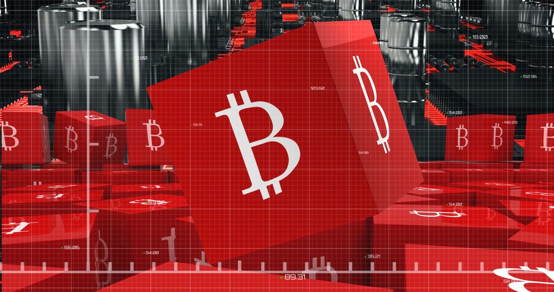 Bitcoin Cryptocurrency Cubes on Digital Circuit Background