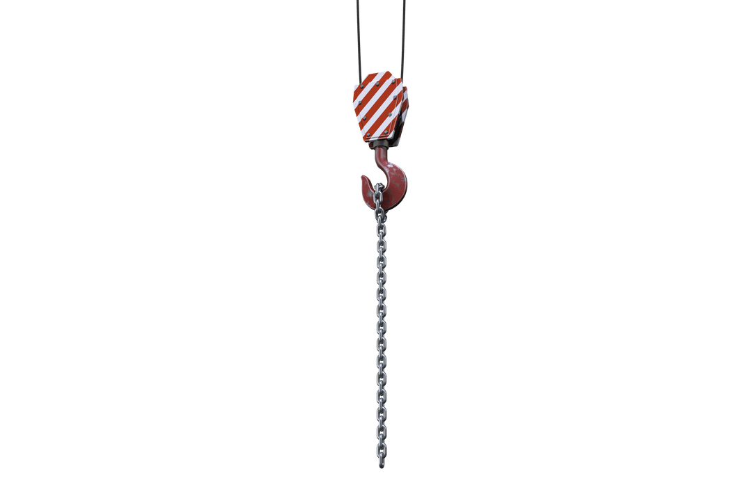 Transparent Background Studio Shoot of Industrial Crane Hook with Chain