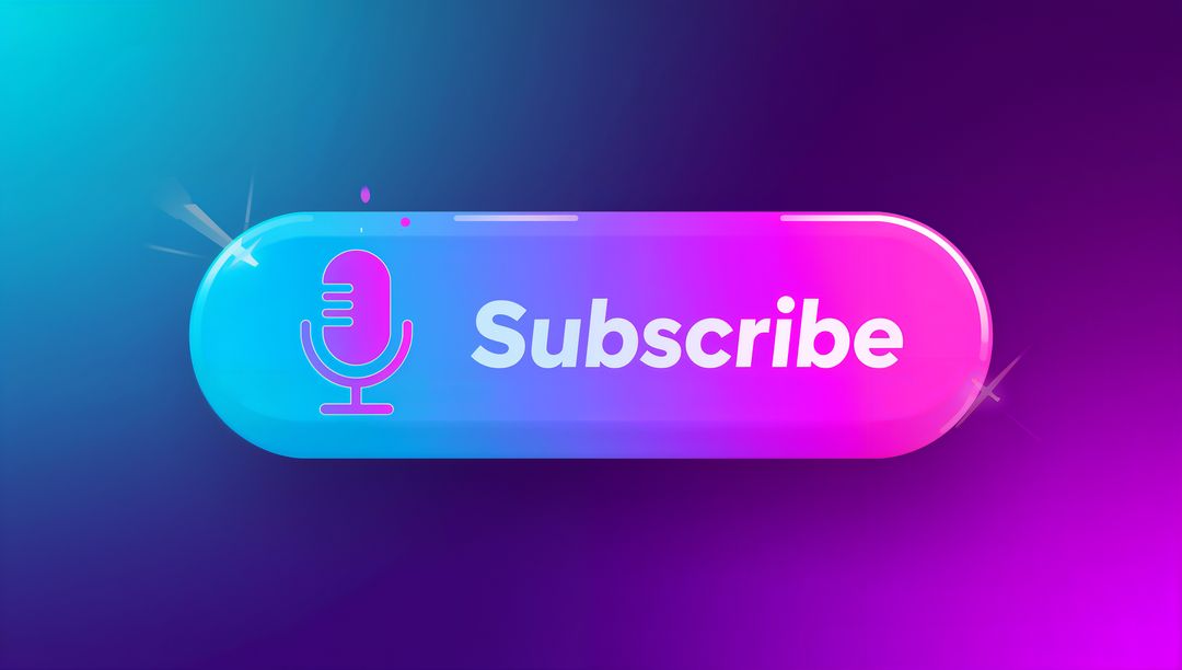 Glowing Subscribe Button with Microphone Neon Gradient for Podcast and Streaming