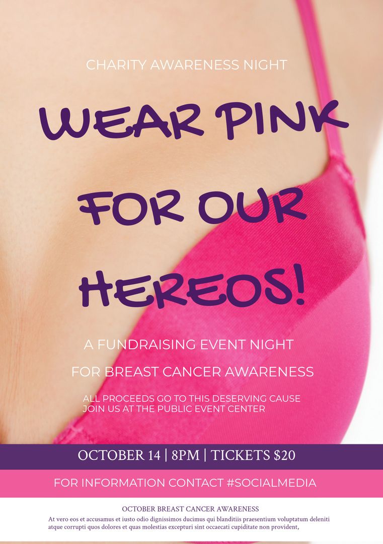 Fundraising Event Poster Promoting Breast Cancer Awareness with Pink Ribbon - Download Free Stock Templates Pikwizard.com