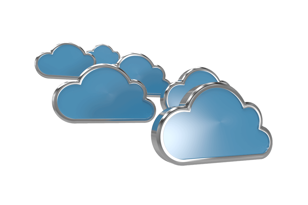 Digital Cloud Symbols with Metallic Edges on Transparent Background