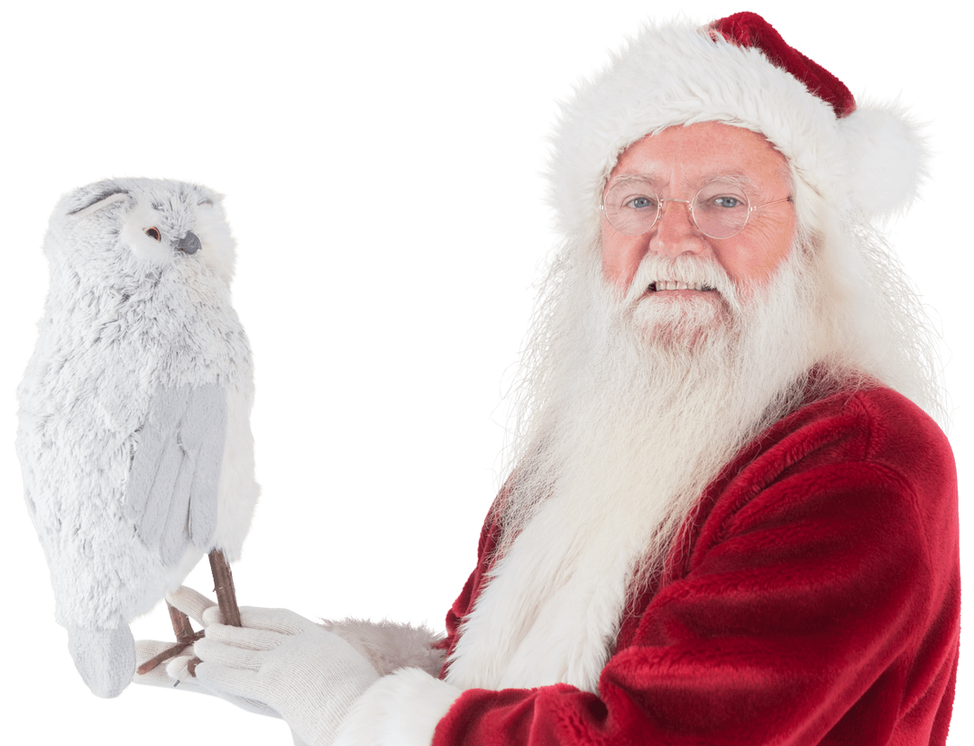 Father Christmas Holding Owl on Transparent Background