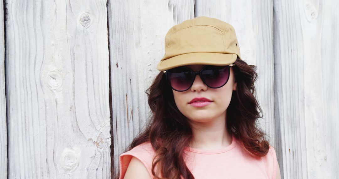 Trendy Young Woman Wearing Sunglasses and Beige Cap - Free Images, Stock Photos and Pictures on Pikwizard.com