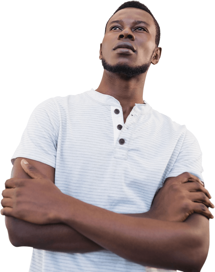 Transparent Background of Thoughtful Male in Casual Attire