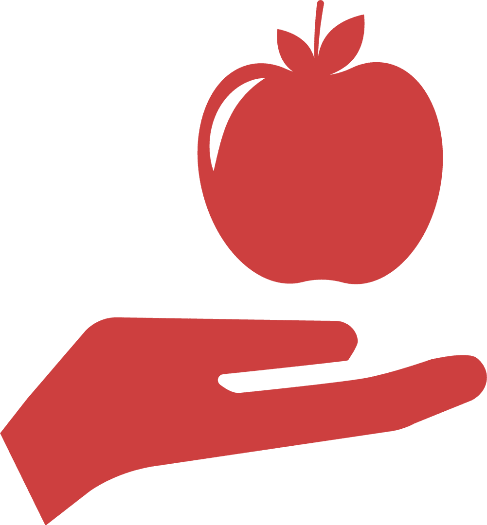 Red Hand Presenting Apple on Transparent Background Symbol