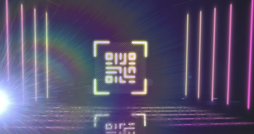 Futuristic Digital Display with Neon Lights and QR Code