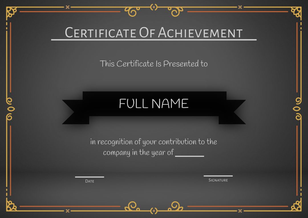 Elegant Certificate of Achievement Template with Black Ribbon Design - Download Free Stock Templates Pikwizard.com