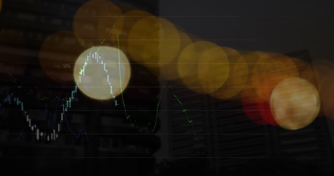 Abstract Finance Trends with Light Bokeh and City Silhouette