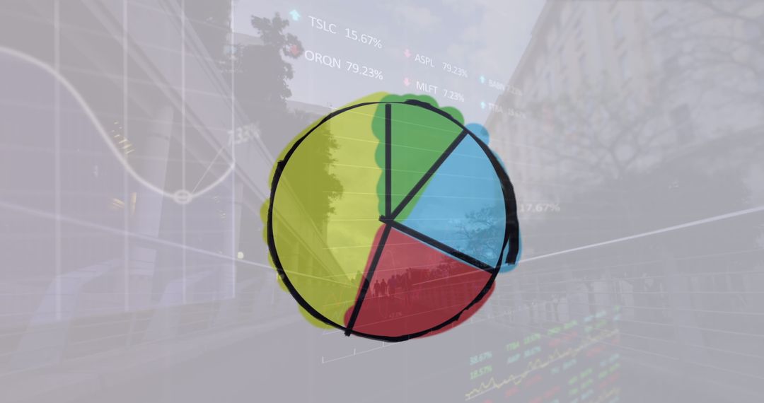 Colorful Pie Chart Overlapping Urban Cityscape