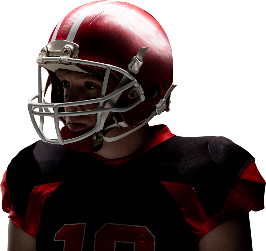 Close-Up of American Football Player Wearing Helmet and Jersey Against Transparent Background - Download Free Stock Images Pikwizard.com