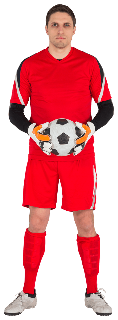 Soccer Goalkeeper in Transparent Uniform Holding Ball
