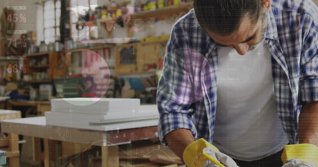 Skilled Woodworker Using Power Planer in Rustic Workshop