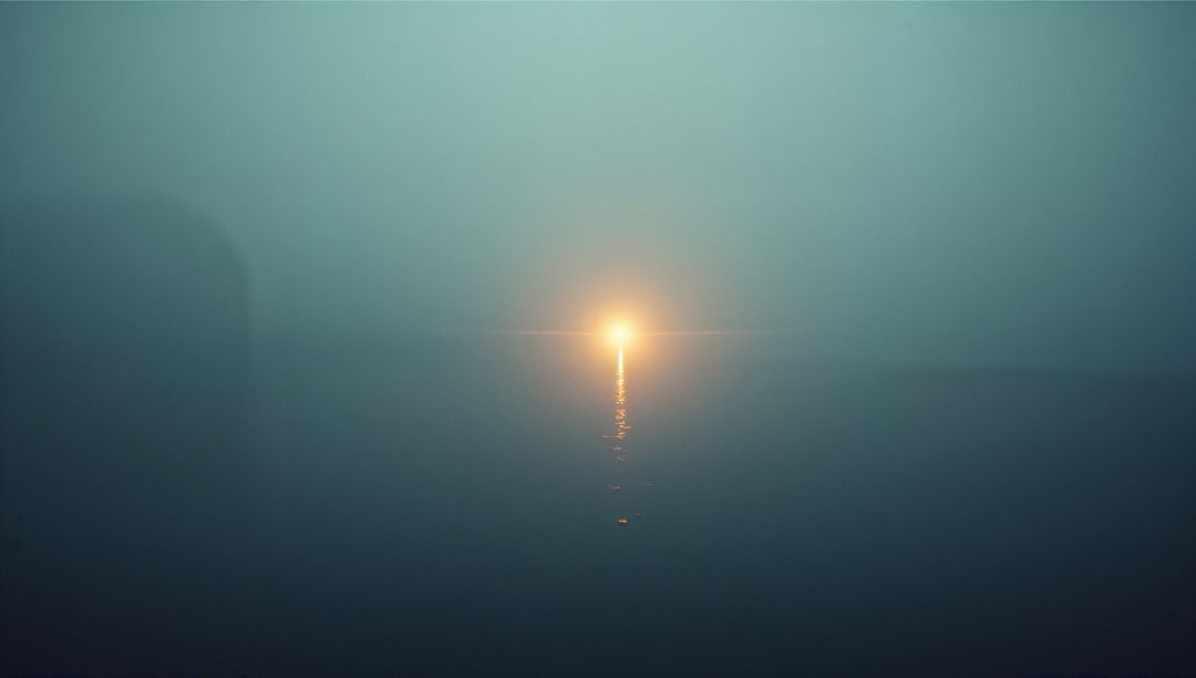 Glowing Orb at Lake Horizon with Misty Waters