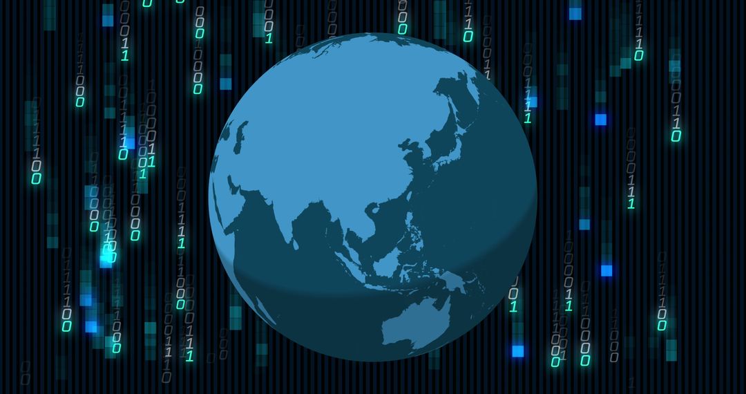 Digital Earth Illustration with Binary Data Stream Background
