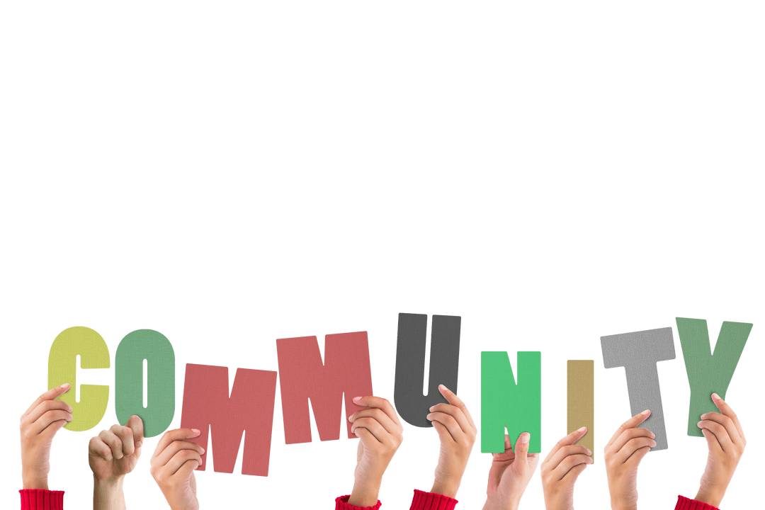 Transparent Word Community Held by Diverse Hands for Unity