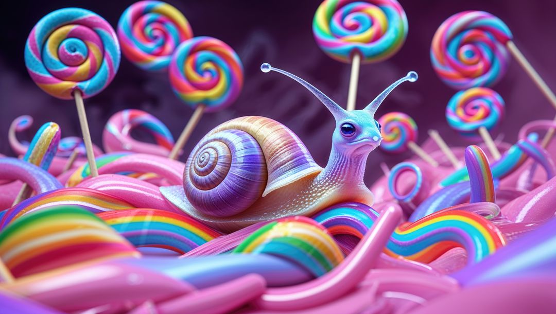 Fantasy Snail with Rainbow Shell on Candy Land
