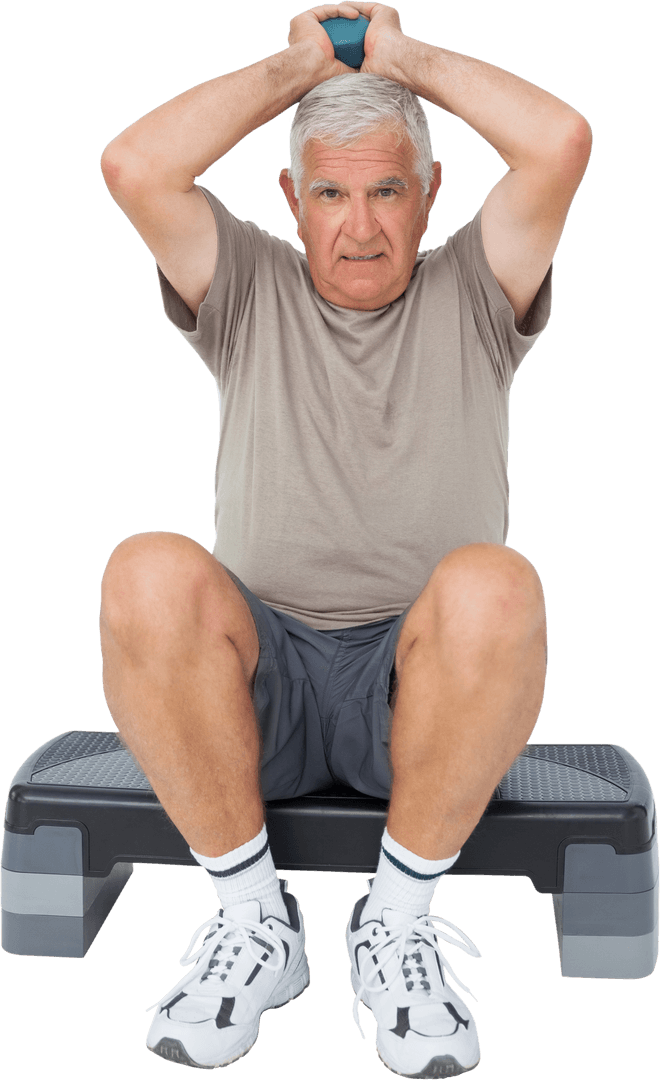 Senior Man Exercising with Medicinal Ball in Transparent Background