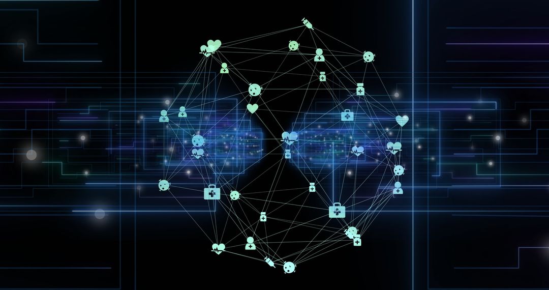 Global Network System with Data and Technology Icons