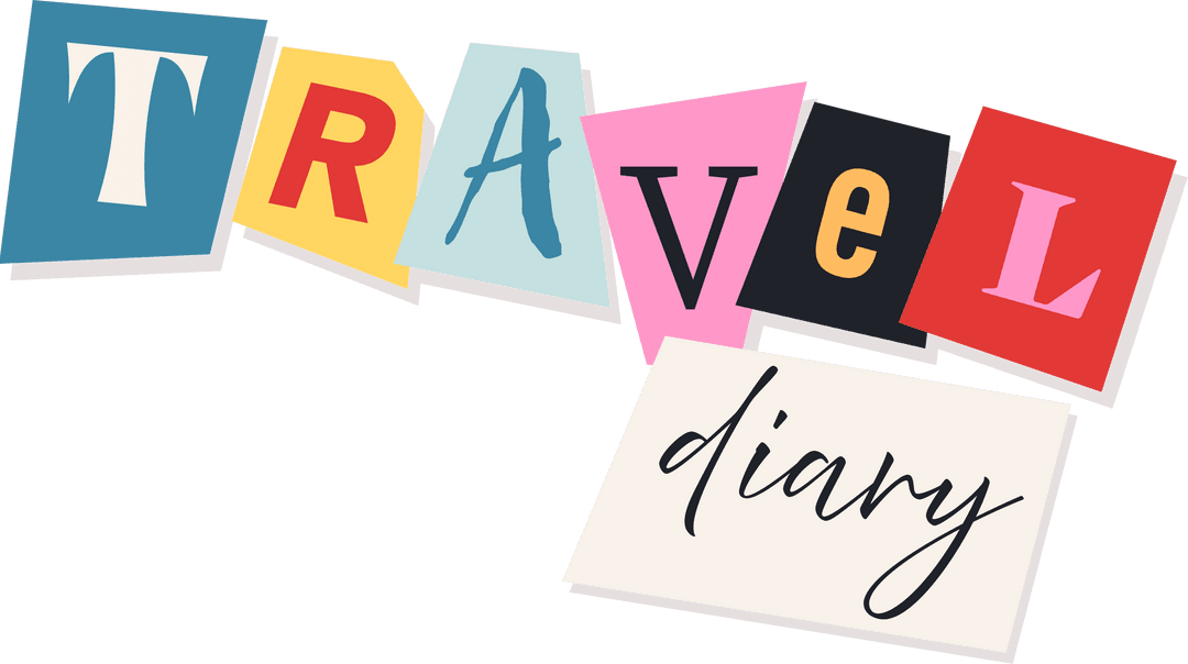 Colorful Travel Diary Typography on Transparent Background