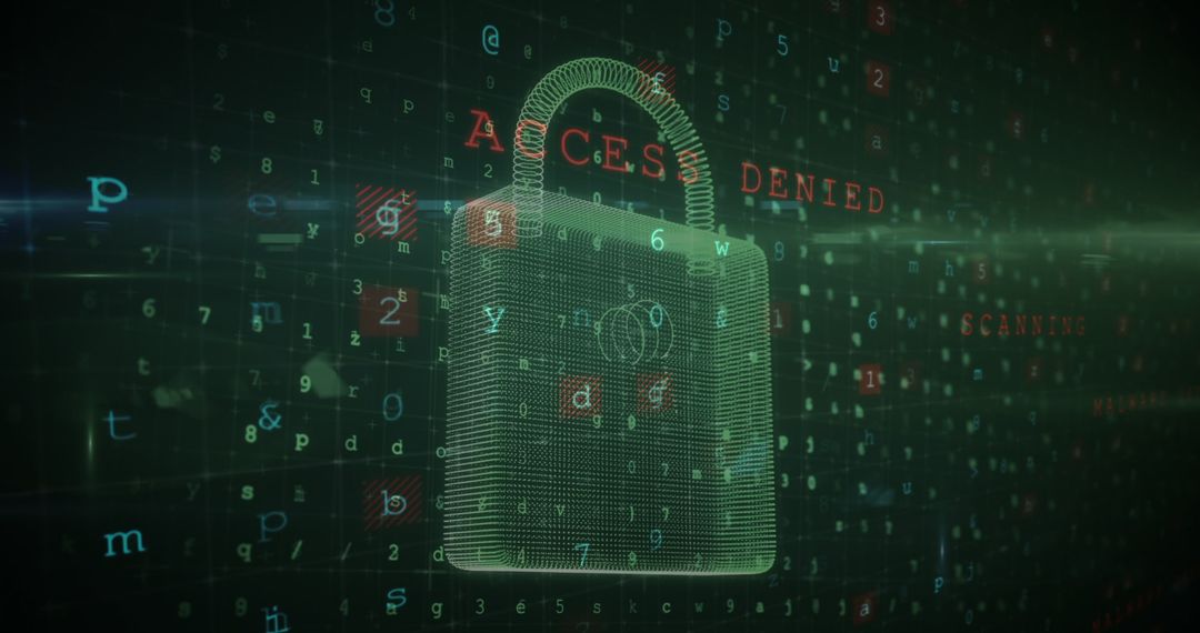 Digital Padlock and Access Denied Message on Grid Background