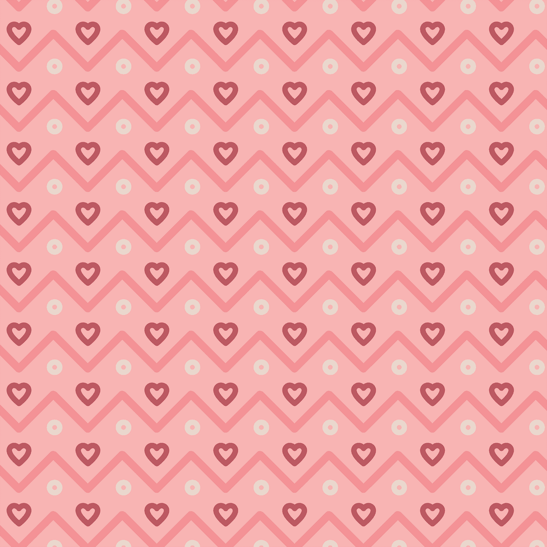 Seamless Zigzag Hearts and Circles on Pink Transparent Background