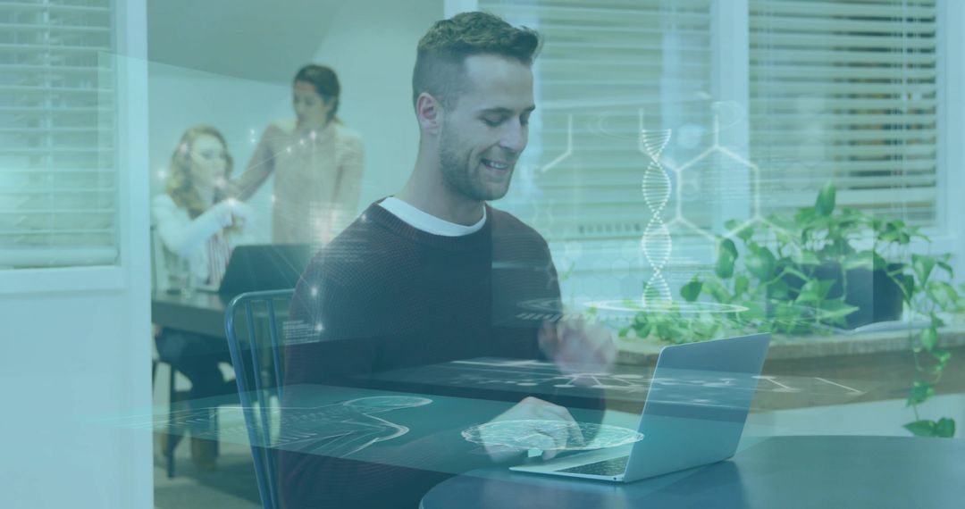 Professional Typing on Laptop in Modern Office Lounge