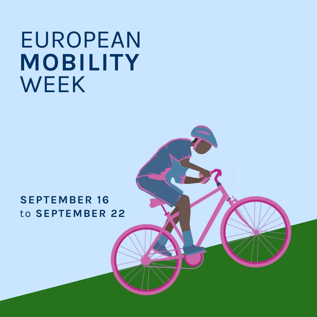 Illustration of man riding bike on hill and european mobility week and september 16 to september 22 - Download Free Stock Templates Pikwizard.com