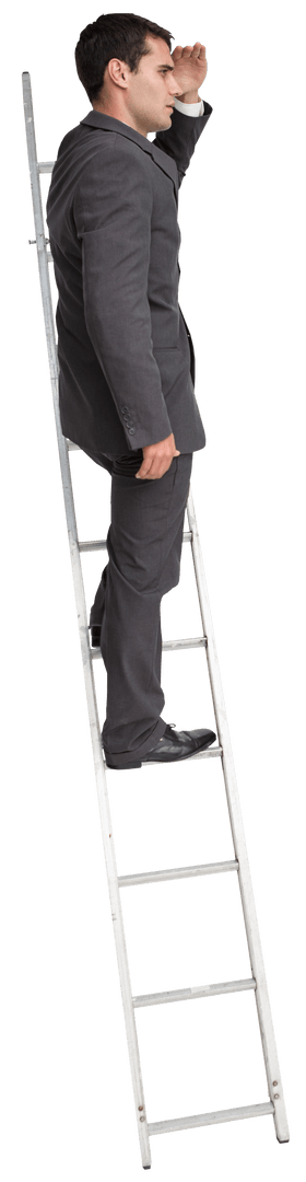 Transparent Businessman on Ladder Symbolizing Career Growth