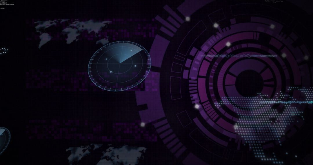 Futuristic Digital Interface with Radar and World Map