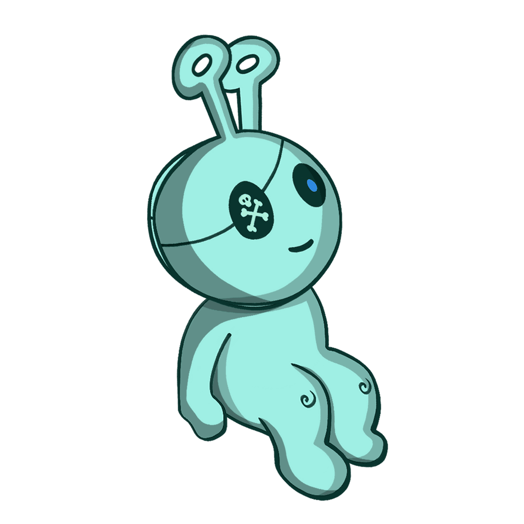 Teal Alien Character with Eyepatch on Transparent Background