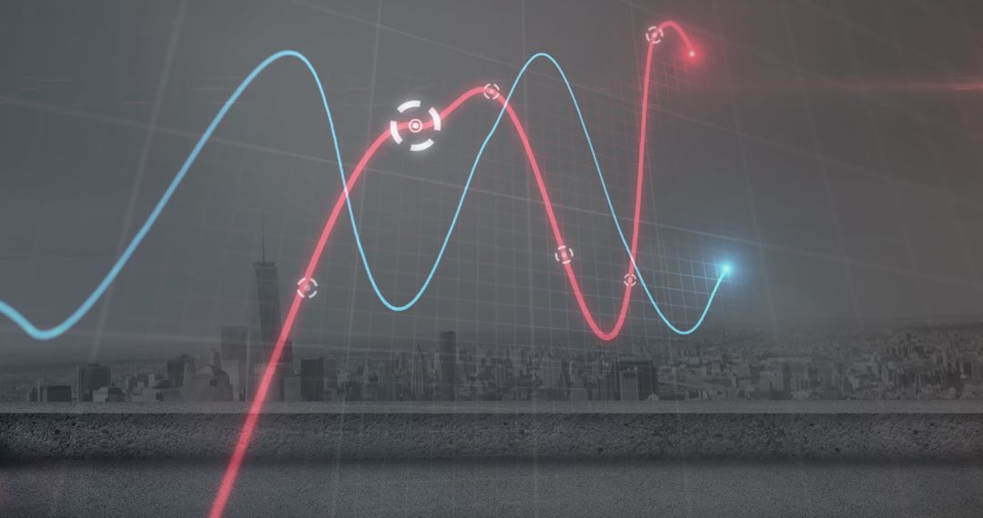 Digital Graph Overlay Above Futuristic Cityscape