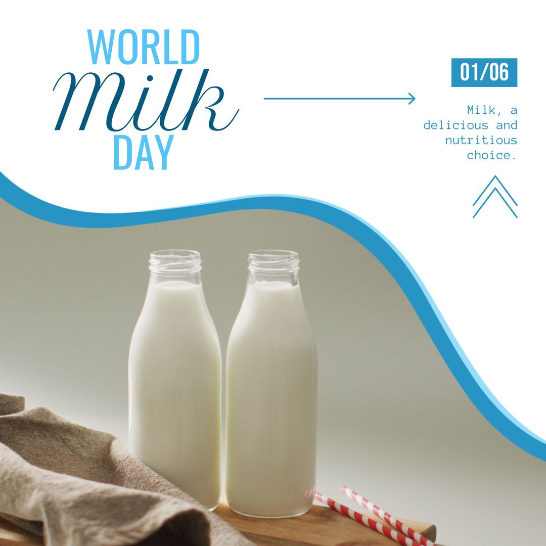 World Milk Day Celebration with Two Glass Bottles of Fresh Milk - Download Free Stock Templates Pikwizard.com