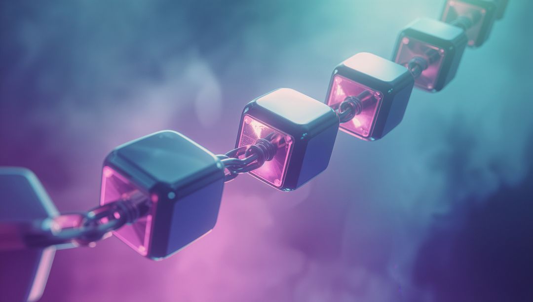 Futuristic Metallic Cube Chain with Vibrant Pink Cores