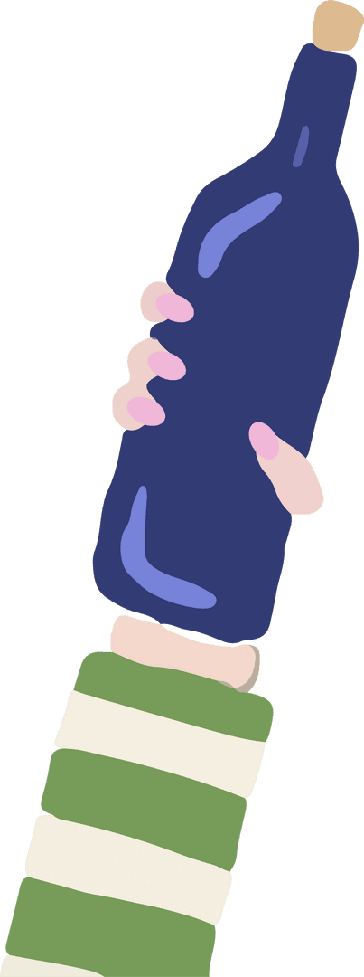 Stylish Flat Design Hand Holding Bottle on Transparent Background