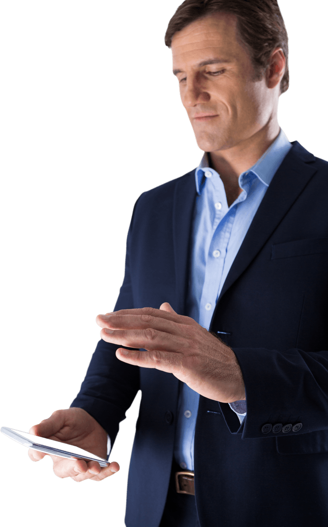 Transparent Businessman Engaging with Mobile Phone Technology